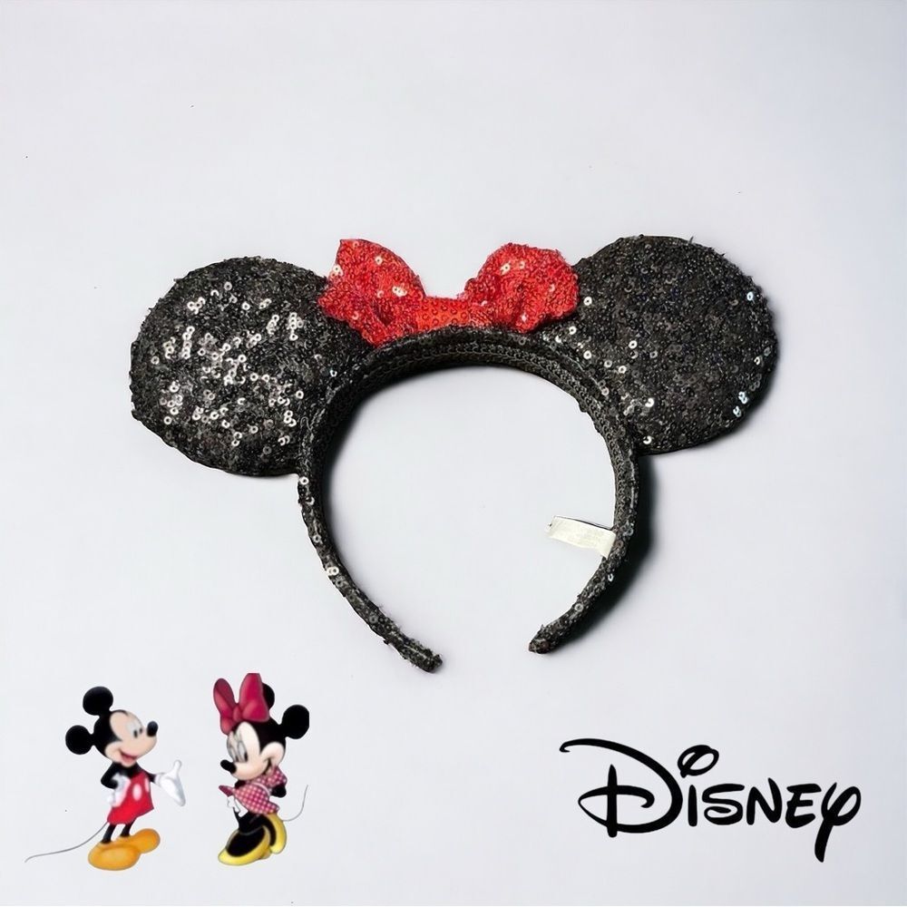 Disney Black with Red Bow Sequin Minnie Mouse Ears